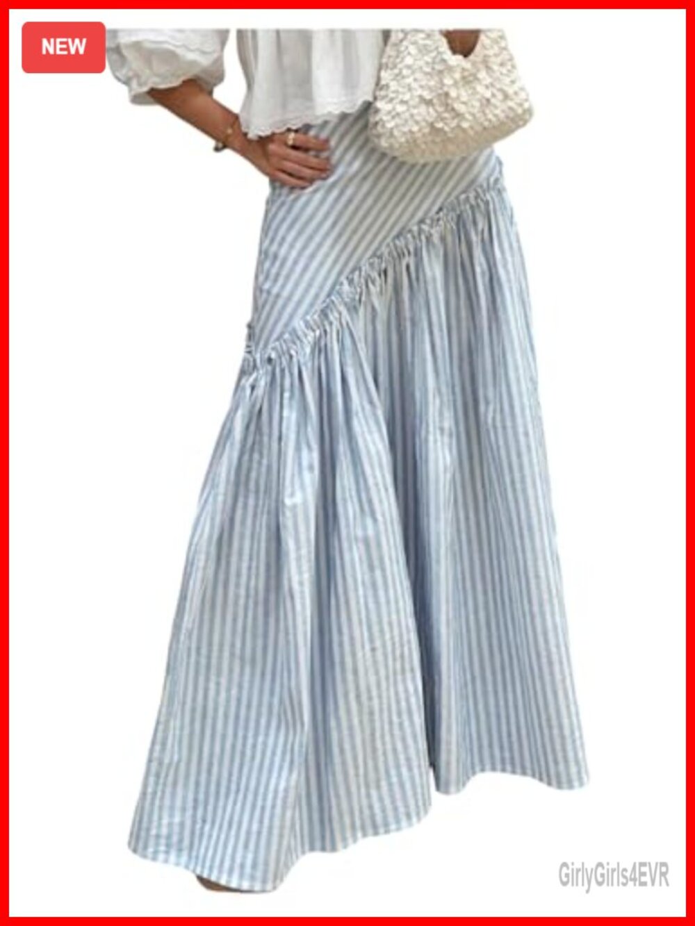 Women's Striped Frill Ruffle A Line Flowy Long Maxi Skirt
